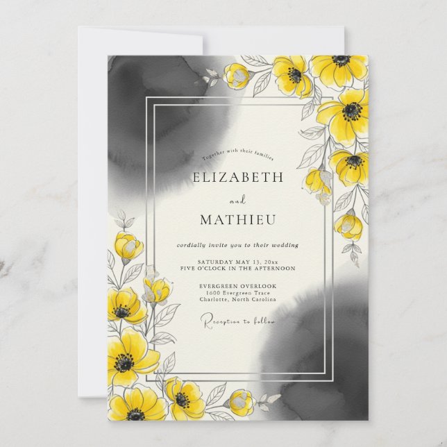 Yellow Artistic Modern Wedding Invitation (Front)