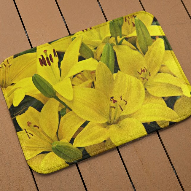 Yellow Asiatic Lilies Floral Bath Mat (In Situ)