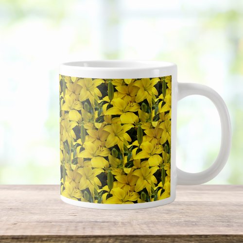 Yellow Asiatic Lilies Floral Pattern Giant Coffee Mug