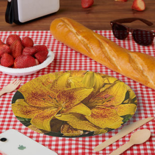 Yellow Asiatic Lily Blooms Floral Paper Plates