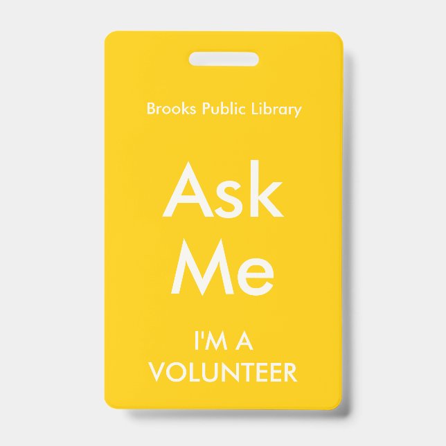 Yellow Ask Me Badge for Volunteers (Front)