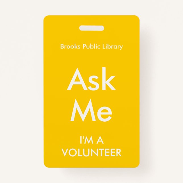 Yellow Ask Me Badge for Volunteers (Front)