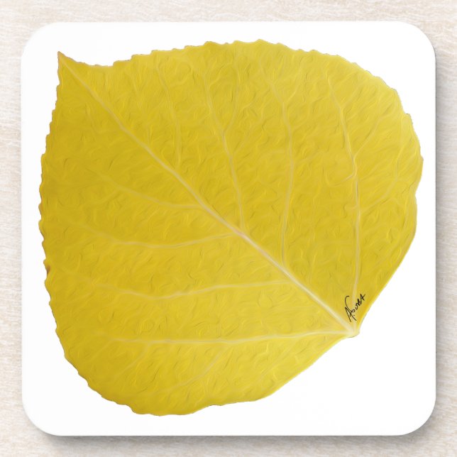 Yellow Aspen Leaf #5 Beverage Coaster (Front)