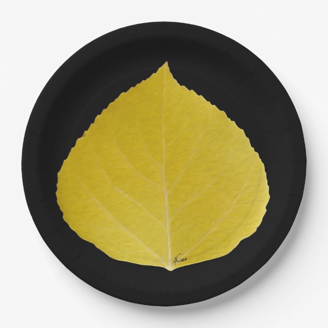 Yellow Aspen Leaf #5 Paper Plates (Front)
