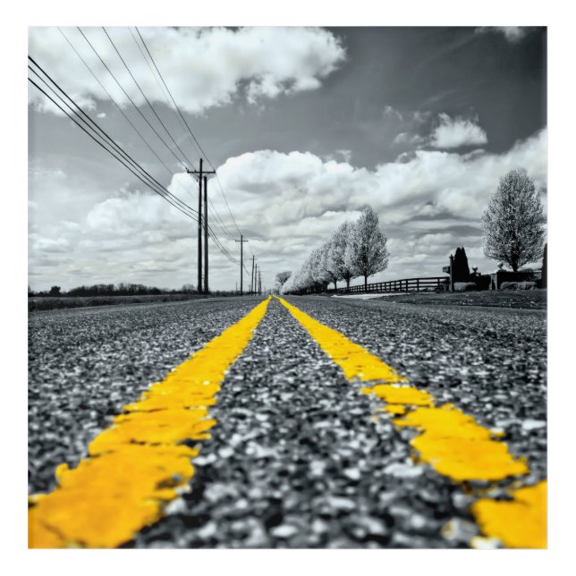 Yellow Asphalt Highway Road Creative Photography Acrylic Print (Front)