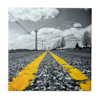 Yellow Asphalt Highway Road Creative Photography Ceramic Tile