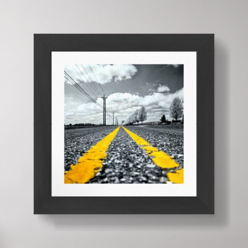 Yellow Asphalt Highway Road Creative Photography Framed Art