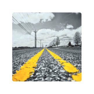 Yellow Asphalt Highway Road Creative Photography Metal Print