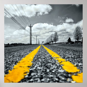 Yellow Asphalt Highway Road Creative Photography Poster