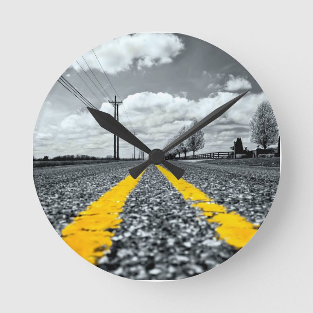 Yellow Asphalt Highway Road Creative Photography Round Clock (Front)
