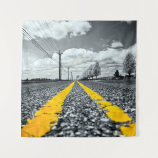 Yellow Asphalt Highway Road Creative Photography Tapestry