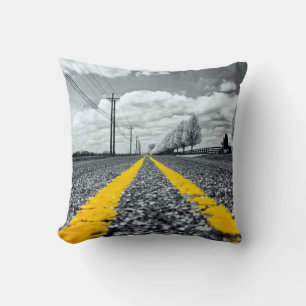 Yellow Asphalt Highway Road Creative Photography Throw Pillow