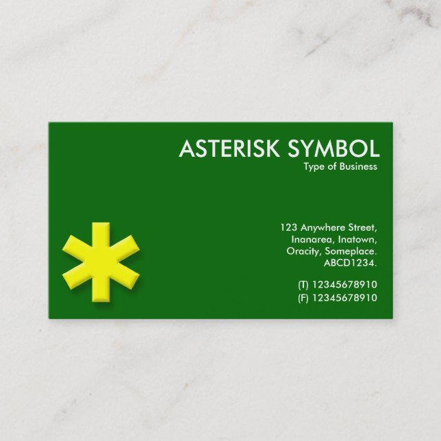 Yellow Asterisk Symbol - Grass Green (006600) Business Card (Front)