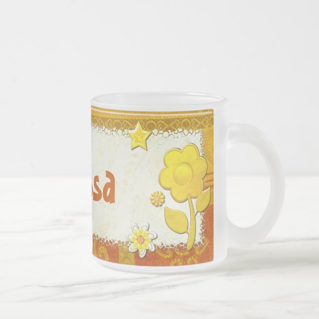 Yellow at Play Jeweled PERSONALIZED Frosted Glass Coffee Mug (Right)