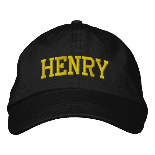 Yellow Athletic Block Monogram Custom Name Embroidered Baseball Cap (Front)