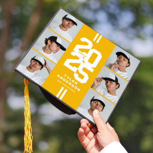 Yellow Athletic Grad Photo Collage Graduation Cap Topper