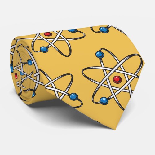 Yellow Atom Molecule Pattern Teacher Science Neck Tie