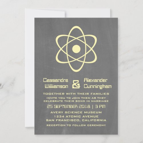 Yellow Atomic Chalkboard Wedding Invite