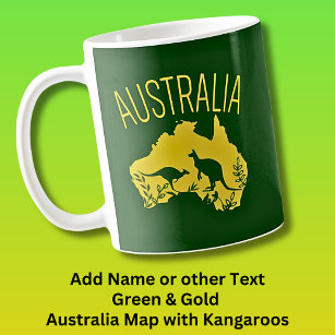 Yellow Australia Map with Kangaroos on Dark Green  Coffee Mug