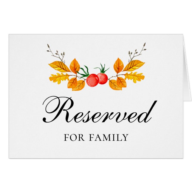 Yellow autumn botanical reserved sign Fall wedding Cards (Front Horizontal)