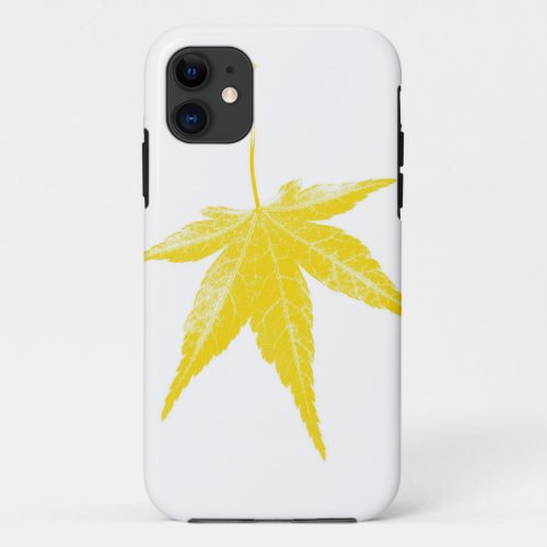 Yellow autumn leaf on white iPhone 11 case