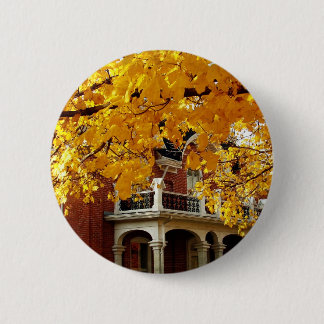 Yellow Autumn Leaves and Old Brick House Button