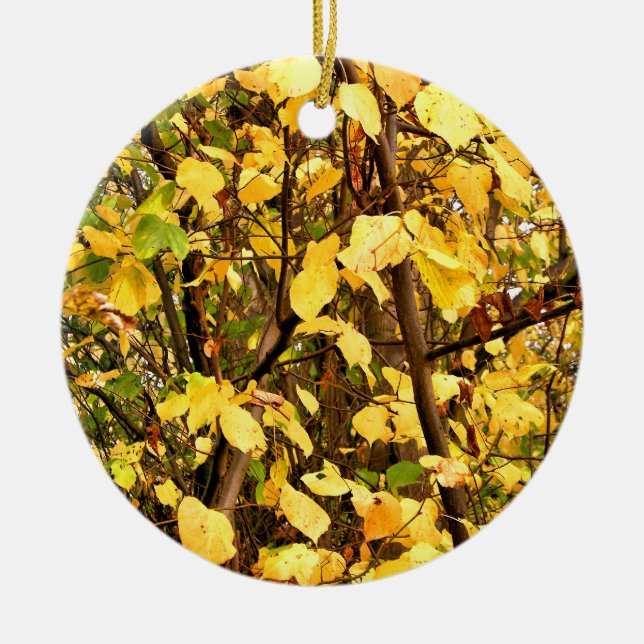 YELLOW AUTUMN LEAVES CERAMIC ORNAMENT (Front)