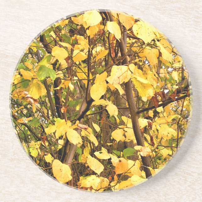 YELLOW AUTUMN LEAVES DRINK COASTER (Front)