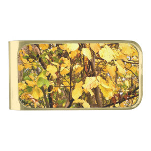 YELLOW AUTUMN LEAVES GOLD FINISH MONEY CLIP