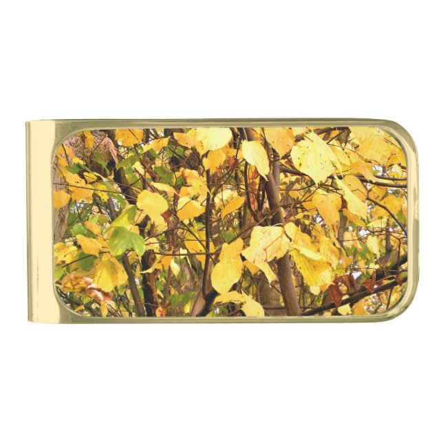 YELLOW AUTUMN LEAVES GOLD FINISH MONEY CLIP (Front)
