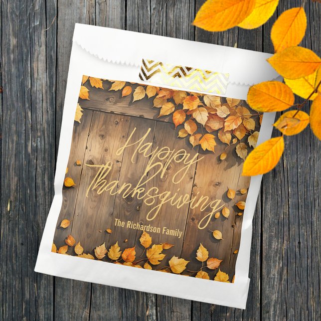 Yellow Autumn Leaves on Wood Thanksgiving Favor Bag (Creator Uploaded)