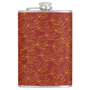 yellow autumn leaves pattern on brown flask