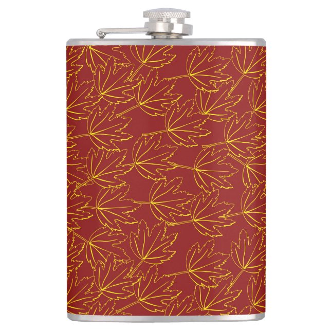 yellow autumn leaves pattern on brown flask (Front)