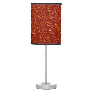 yellow autumn leaves pattern on brown table lamp