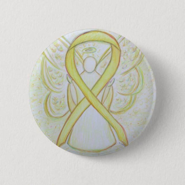 Yellow Awareness Ribbon Angel Art Button (Front)