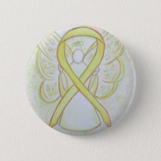 Yellow Awareness Ribbon Angel Art Button
