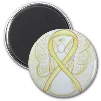 Yellow Awareness Ribbon Angel Art Magnets