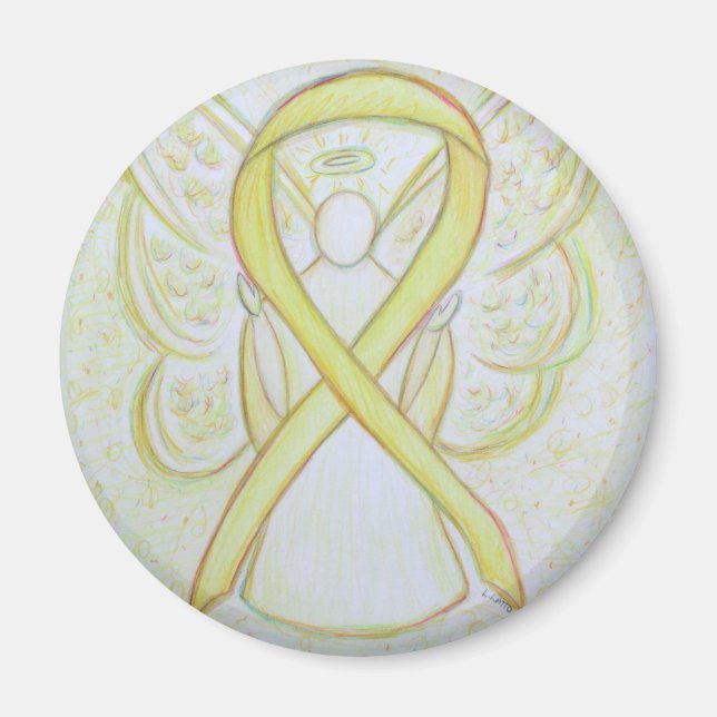 Yellow Awareness Ribbon Angel Art Magnets (Front)
