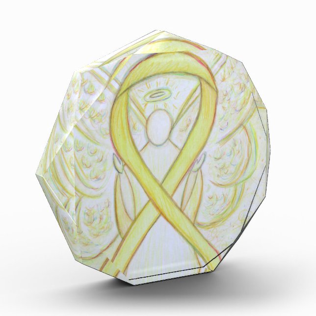 Yellow Awareness Ribbon Angel Award or Paperweight (Left)