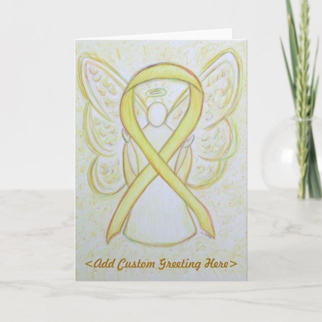Yellow Awareness Ribbon Angel Custom Greeting Card (Front)