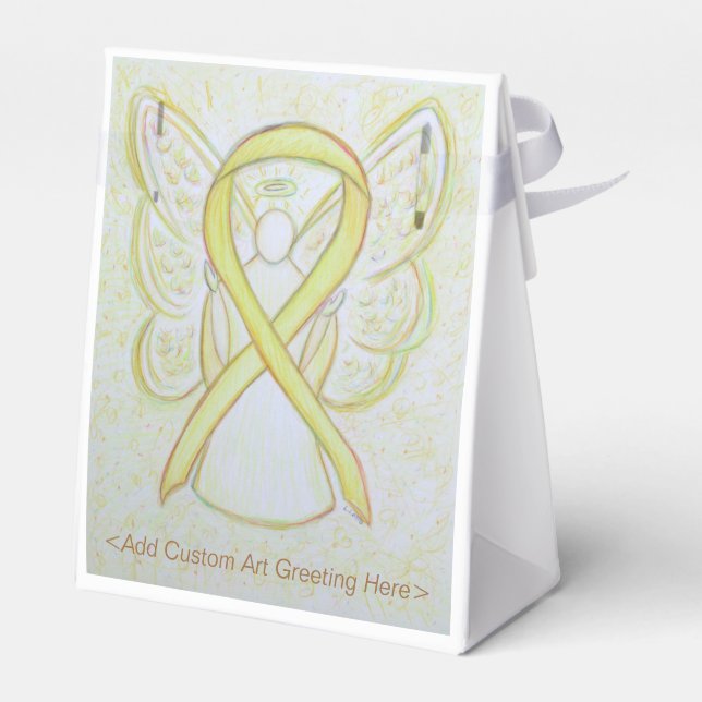 Yellow Awareness Ribbon Angel Party Favor Boxes (Back Side)
