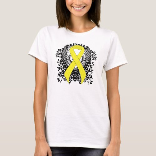 Yellow Awareness Ribbon Angel Wings T_Shirt