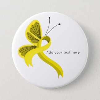 Yellow Awareness Ribbon Butterfly Button