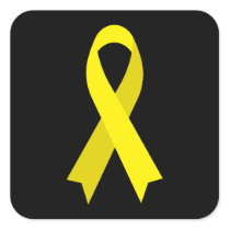 Yellow Awareness Ribbon by Janz Black Square Sticker