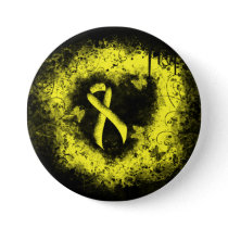 Yellow Awareness Ribbon Grunge Heart Button