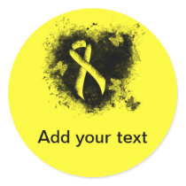 Yellow Awareness Ribbon Grunge Heart Classic Round Sticker