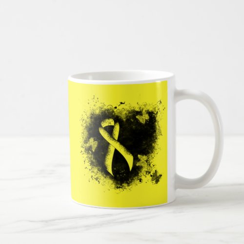 Yellow Awareness Ribbon Grunge Heart Coffee Mug