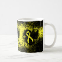 Yellow Awareness Ribbon Grunge Heart Coffee Mug