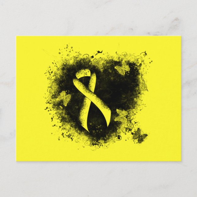 Yellow Awareness Ribbon Grunge Heart Postcard (Front)
