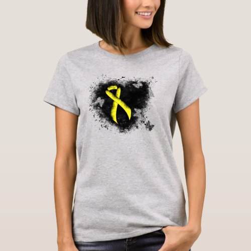 Yellow Awareness Ribbon Grunge Heart T_Shirt